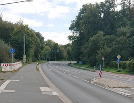Straße mit Zweirichtungsradweg an der Hornsche Straße