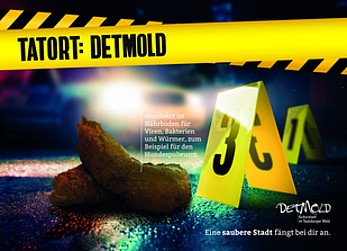 "Tatort: Detmold"-Kampagnenbanner, welches einen Hundehaufen auf der Straße zeigt