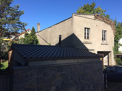 Baumstraße 9 Giebelfassade nach Osten des Werkstattgebäudes für den Bildhauer Albert Lauermann an der Baumstraße 9 in Detmold (Denkmal A721)