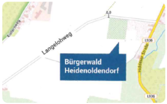 Kartenausschnitt mit Lokalisierung des Bürgerwalds in Heidenoldendorf