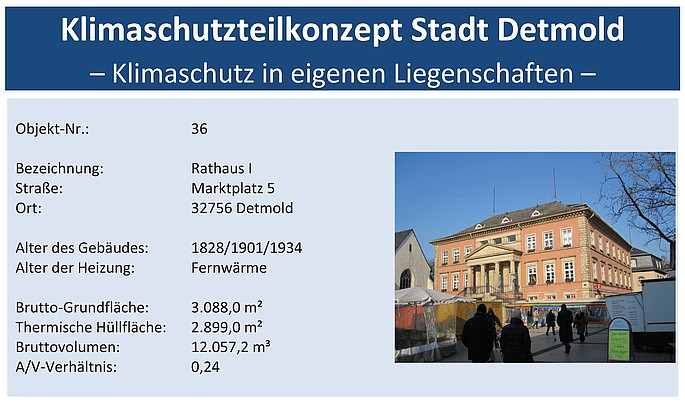 Gebäudebewertung Rathaus Detmold Gebäudebewertung des Rathaus der Stadt Detmold im Rahmen des Klimaschutzteilkonzepts der Stadt Detmold