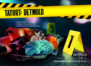 "Tatort: Detmold"-Kampagnenbanner, welches Müll auf der Straße zeigt