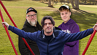 Collage aus Einzelportraits der Mitglieder der Familien-Rock’n’Roll-Band Krawallo