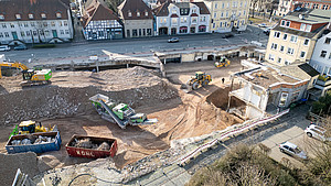 Luftaufnahme des Stands der Bauarbeiten am Hornschen Tor in Detmold