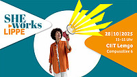 Titelseite der Postkarte für die Veranstaltung "SHEworksLIPPE"