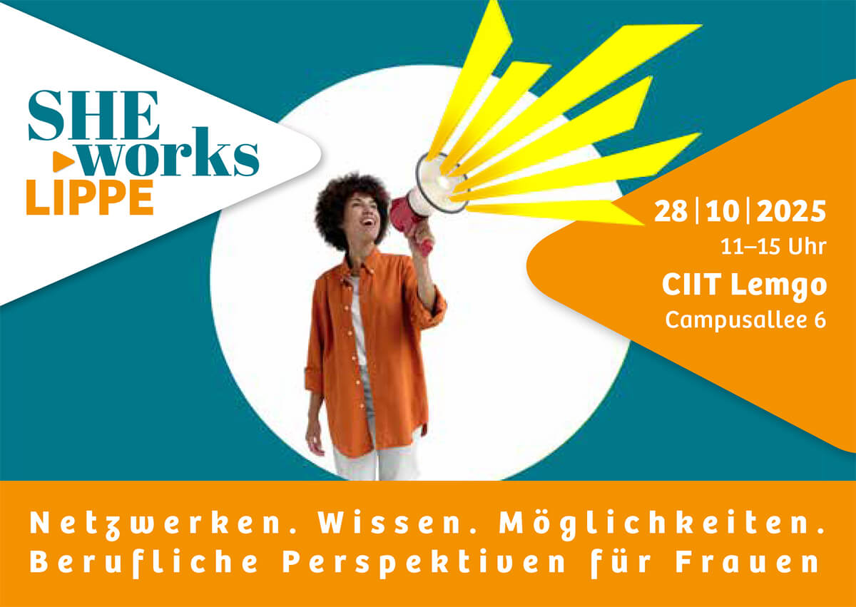 Titelseite der Postkarte für die Veranstaltung "SHEworksLIPPE"