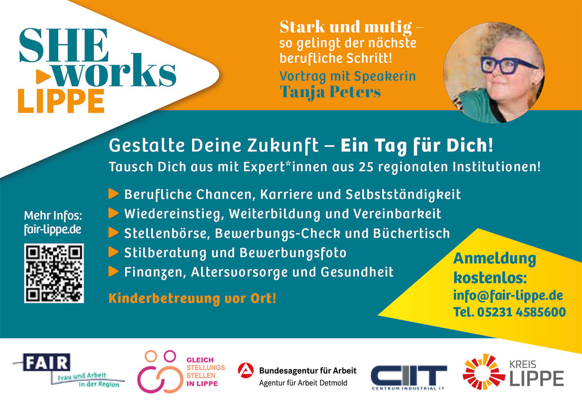Rückseite der Postkarte für die Veranstaltung "SHEworksLIPPE"