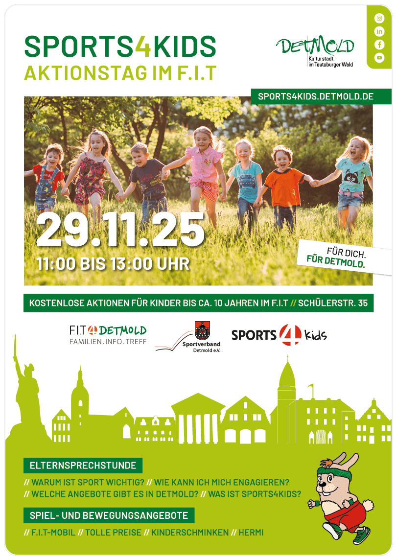 Gestaltetes Plakat zum Sports4Kids-Aktionstag der Stadt Detmold