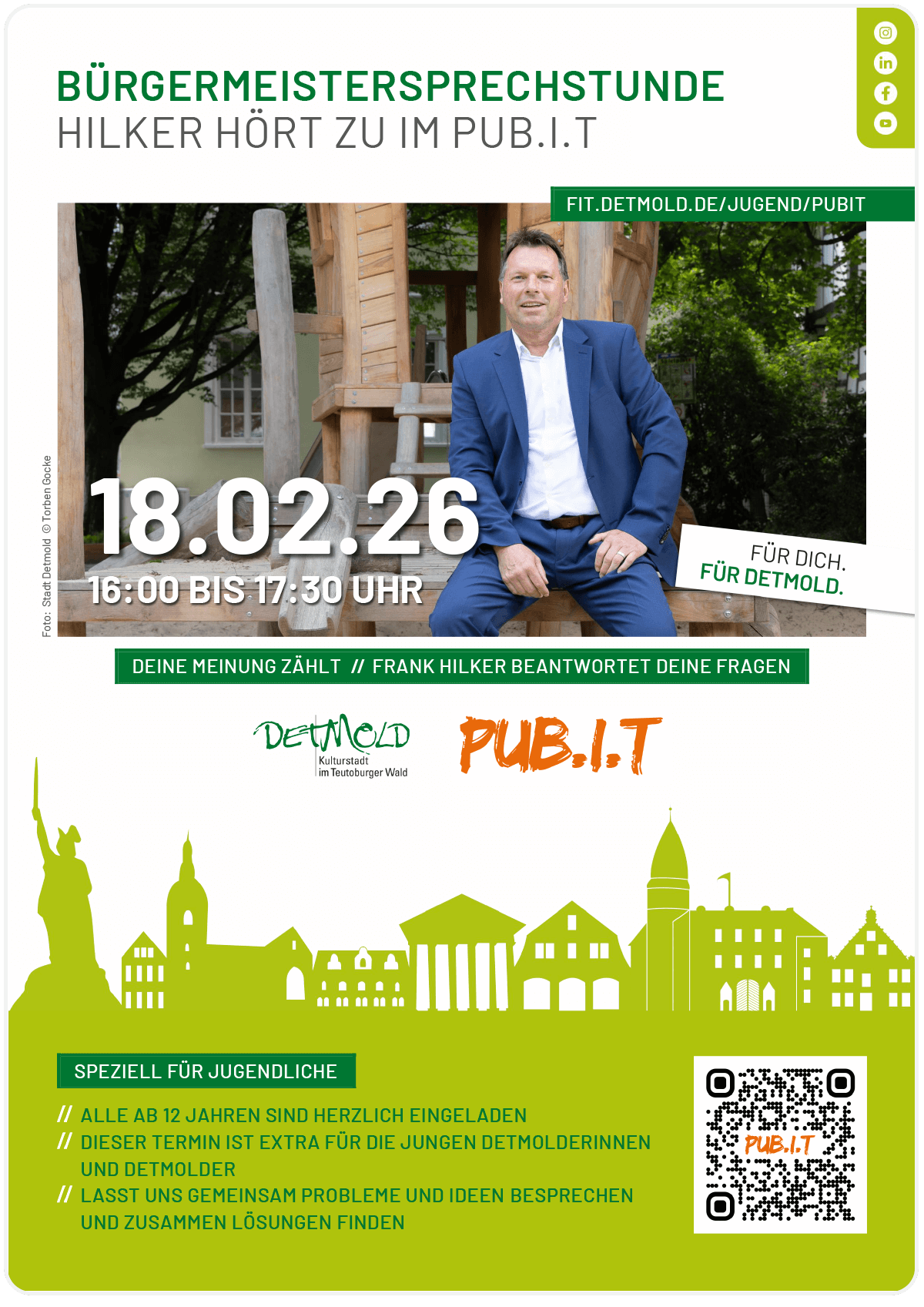 Plakat zur Bürgermeistersprechstunde am 18.02.2026 im PUB.I.T