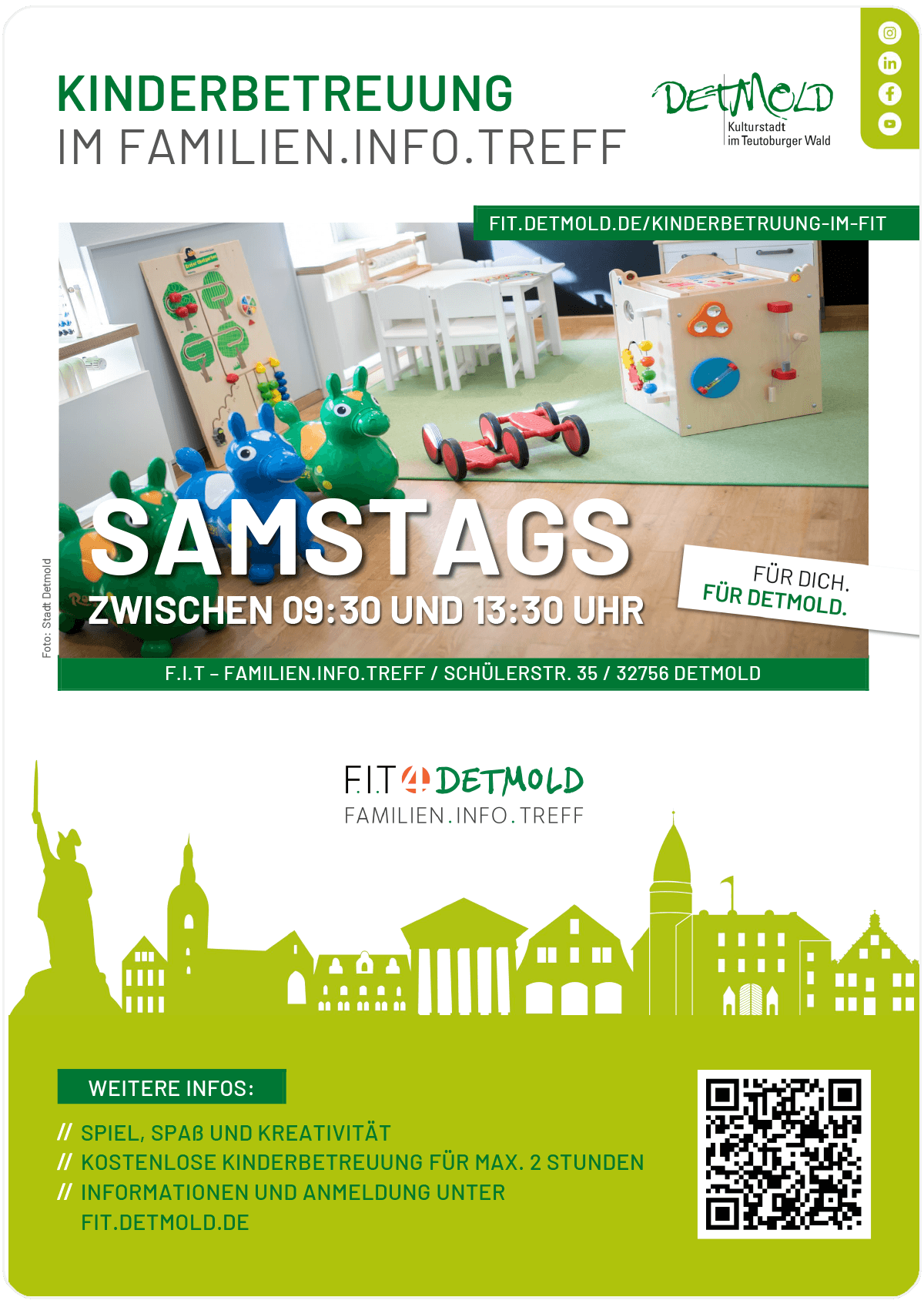 Plakat zum Kinderbetreuungs-Angebot im F.I.T