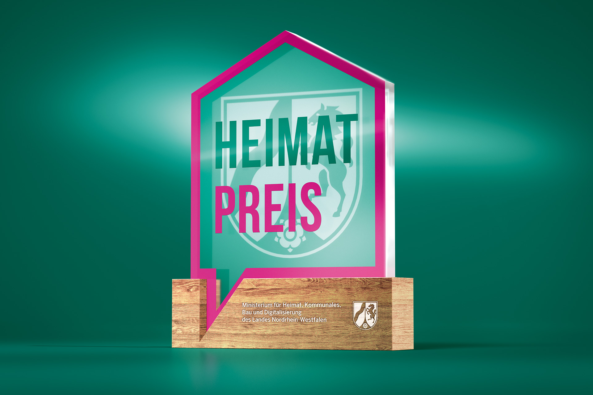 3D-Illustration des Heimatpreises auf dunkelgrünem Hintergrund